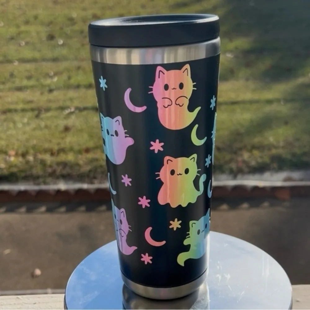 Rainbow Ghost Cat 24oz Insulated Tumbler